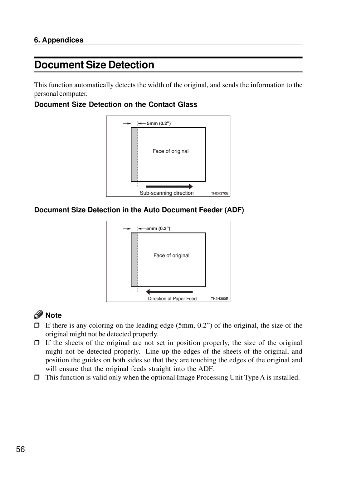 Ricoh G410, G411 Document Size Detection on the Contact Glass, Document Size Detection in the Auto Document Feeder ADF 