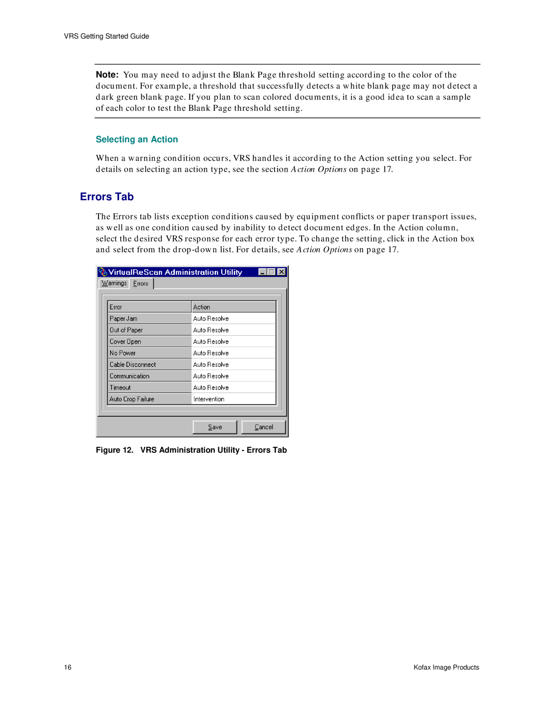 Ricoh G413 operating instructions Errors Tab, Selecting an Action 