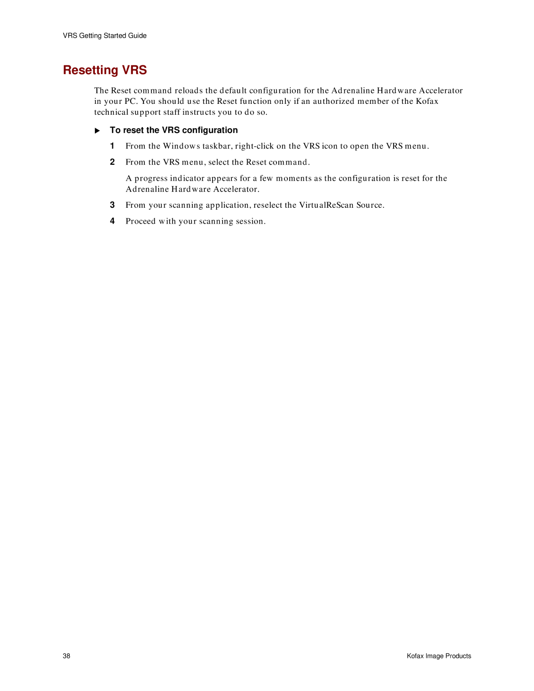 Ricoh G413 operating instructions Resetting VRS, To reset the VRS configuration 