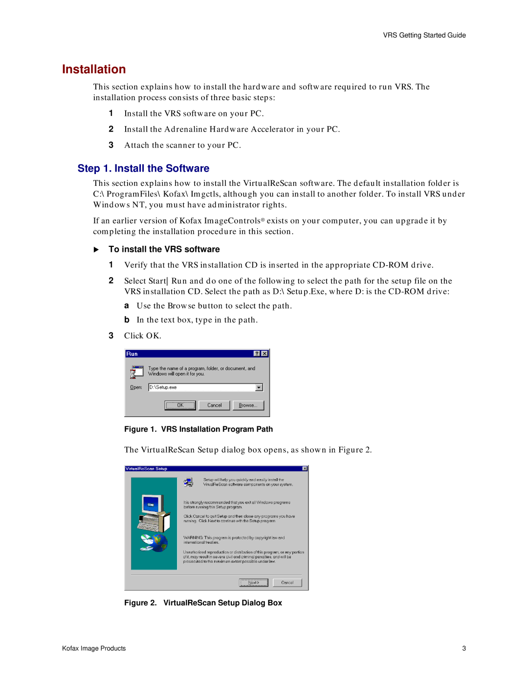 Ricoh G413 operating instructions Installation, Install the Software, To install the VRS software 