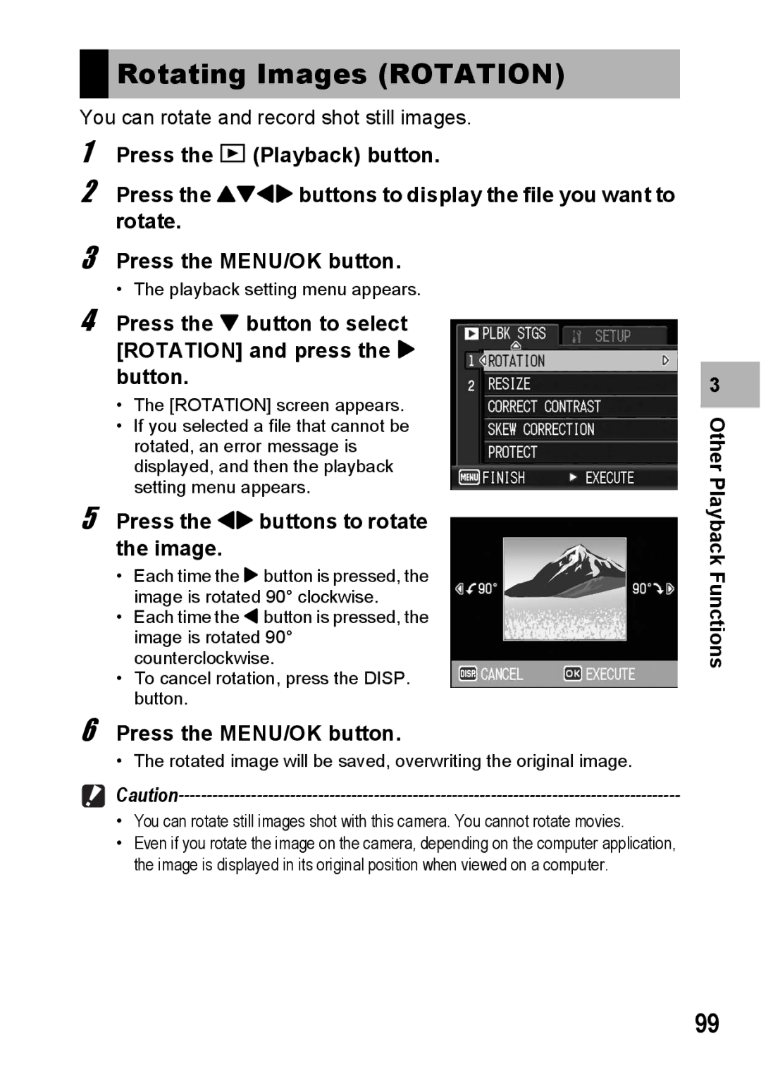 Ricoh G600 manual Rotating Images Rotation, Press the button to select Rotation and press the $ button 