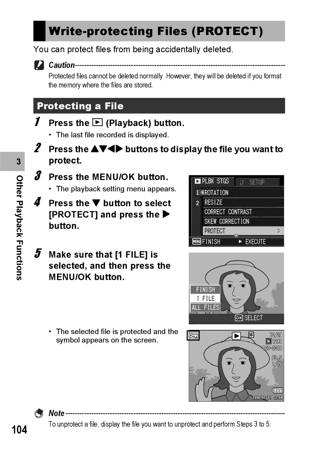 Ricoh G600 manual Write-protecting Files Protect, Protecting a File 