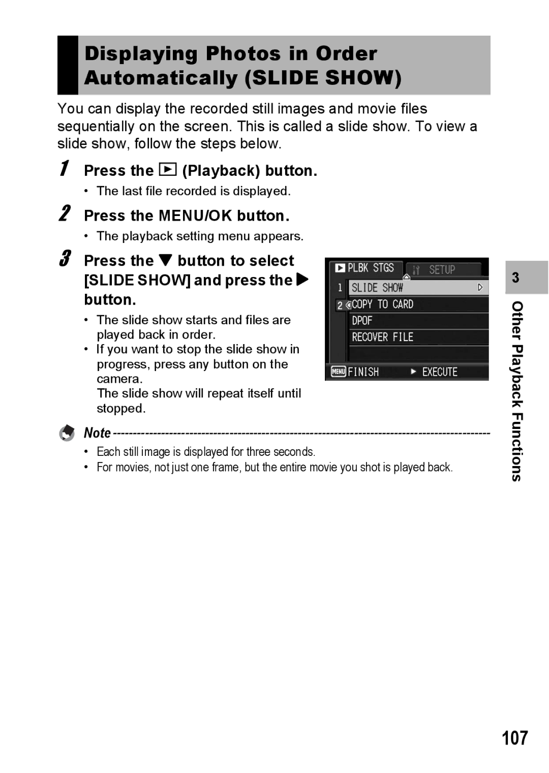 Ricoh G600 manual Displaying Photos in Order Automatically Slide Show, 107 