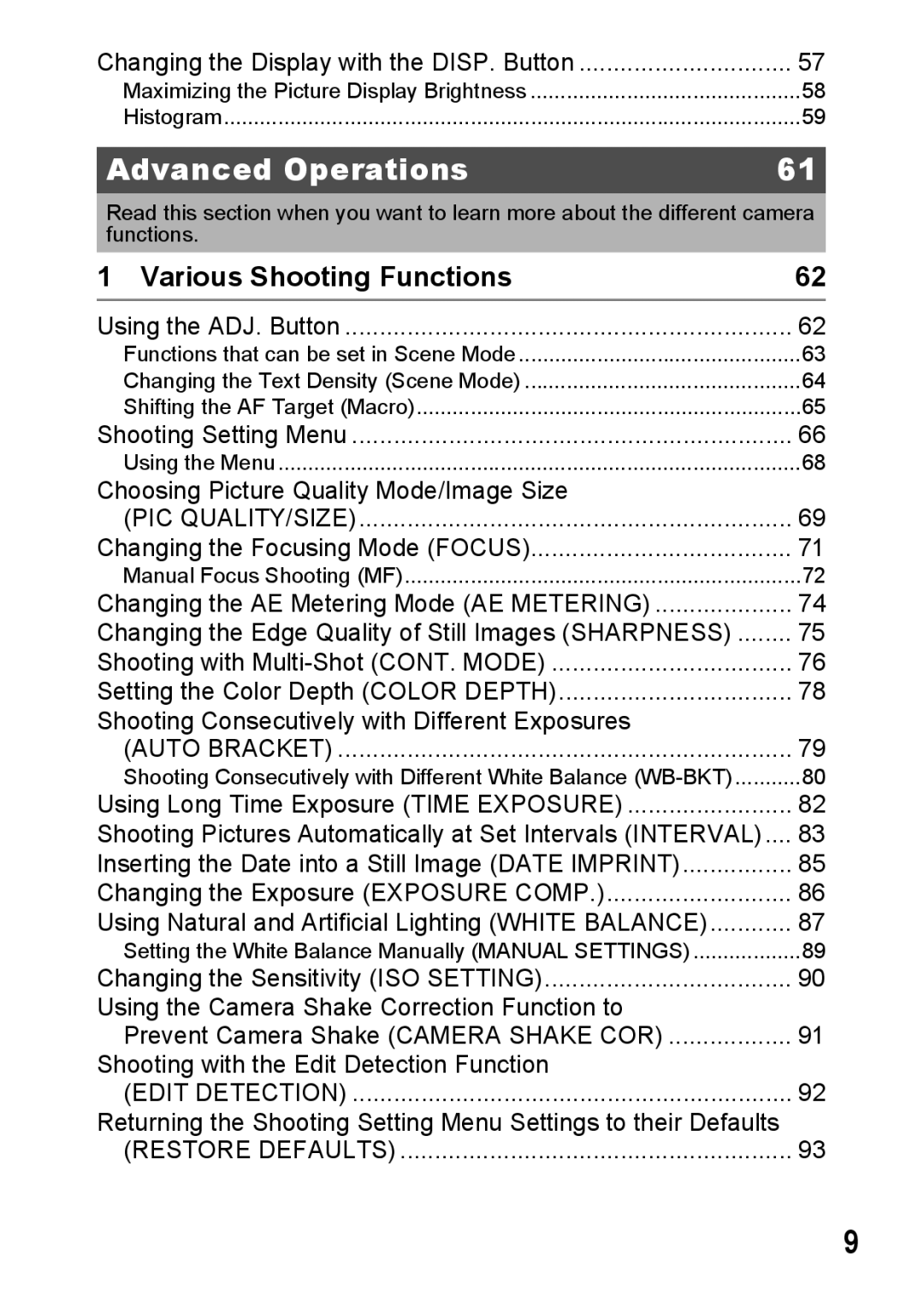 Ricoh G600 manual Advanced Operations, Various Shooting Functions 