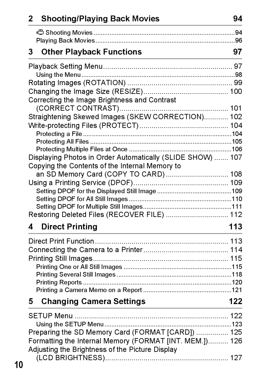 Ricoh G600 manual Shooting/Playing Back Movies, Other Playback Functions, Direct Printing, Changing Camera Settings 