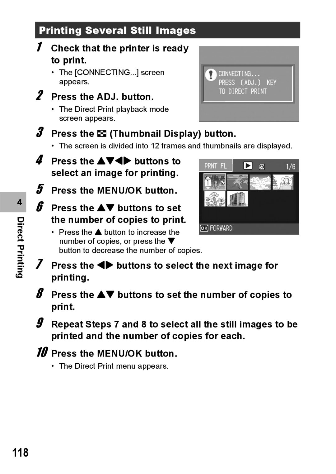 Ricoh G600 manual 118, Printing Several Still Images 