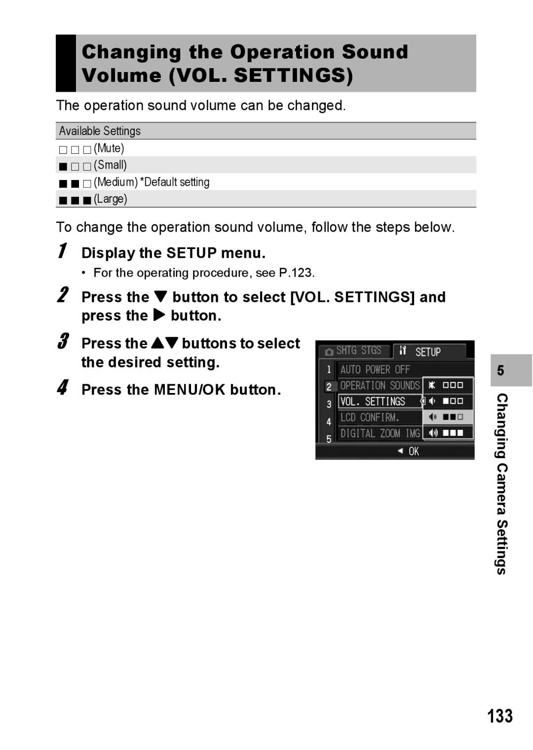 Ricoh G600 manual 133, Changing the Operation Sound Volume VOL. Settings 