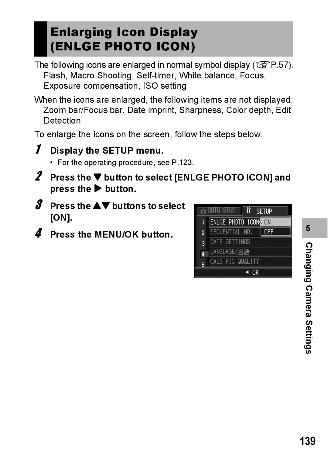 Ricoh G600 manual Enlarging Icon Display, Enlge Photo Icon, 139 