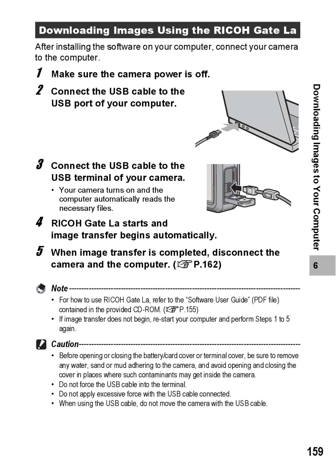 Ricoh G600 manual 159, Downloading Images Using the Ricoh Gate La 