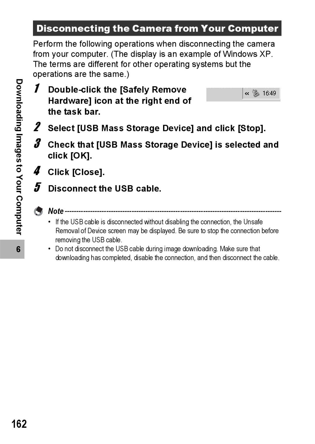 Ricoh G600 manual 162, Disconnecting the Camera from Your Computer 