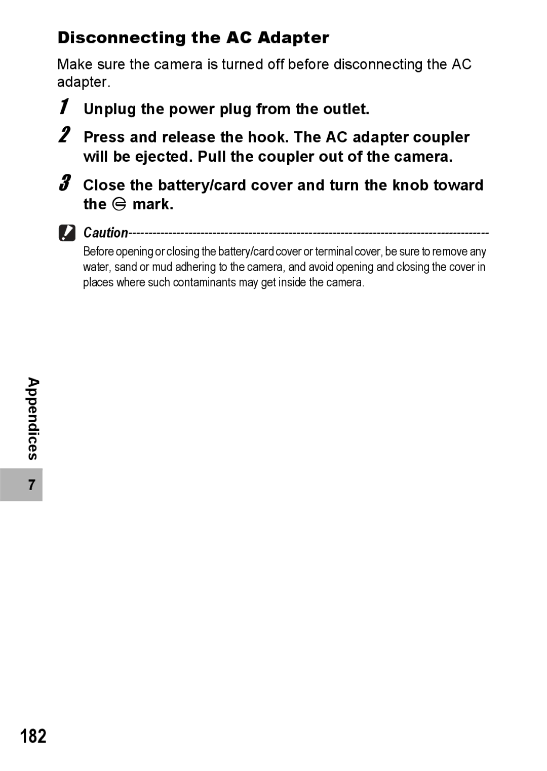 Ricoh G600 manual 182, Disconnecting the AC Adapter, Unplug the power plug from the outlet 