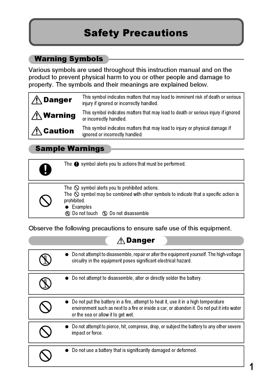 Ricoh G600 manual Safety Precautions, Sample Warnings 