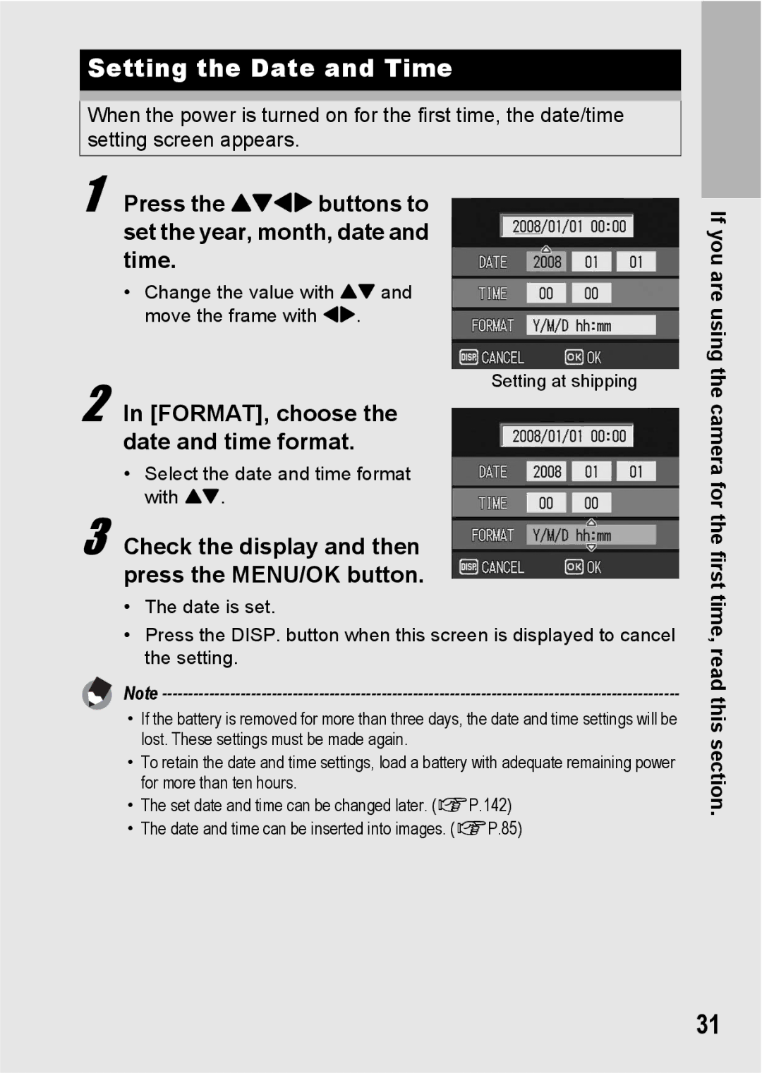 Ricoh G600 manual Setting the Date and Time, Press the !#$ buttons to set the year, month, date and time 