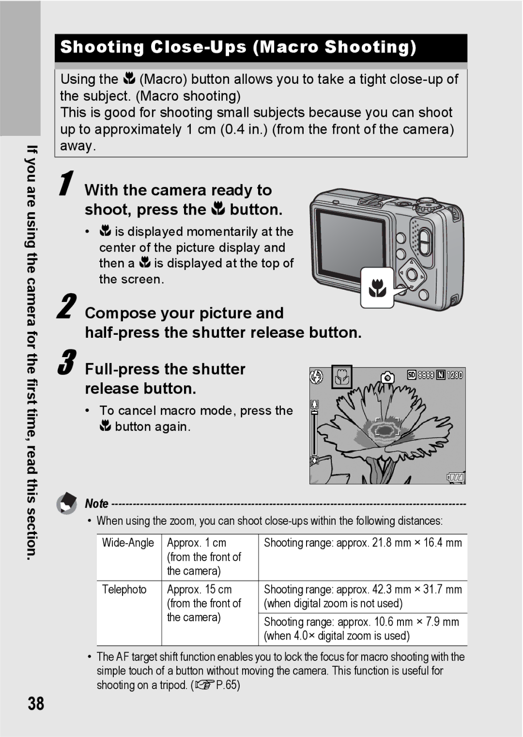 Ricoh G600 manual Shooting Close-Ups Macro Shooting, With the camera ready to shoot, press the N button 