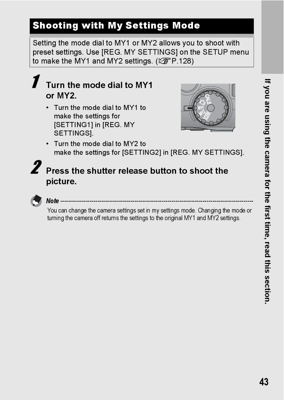 Ricoh G600 manual Shooting with My Settings Mode, Turn the mode dial to MY1 or MY2 