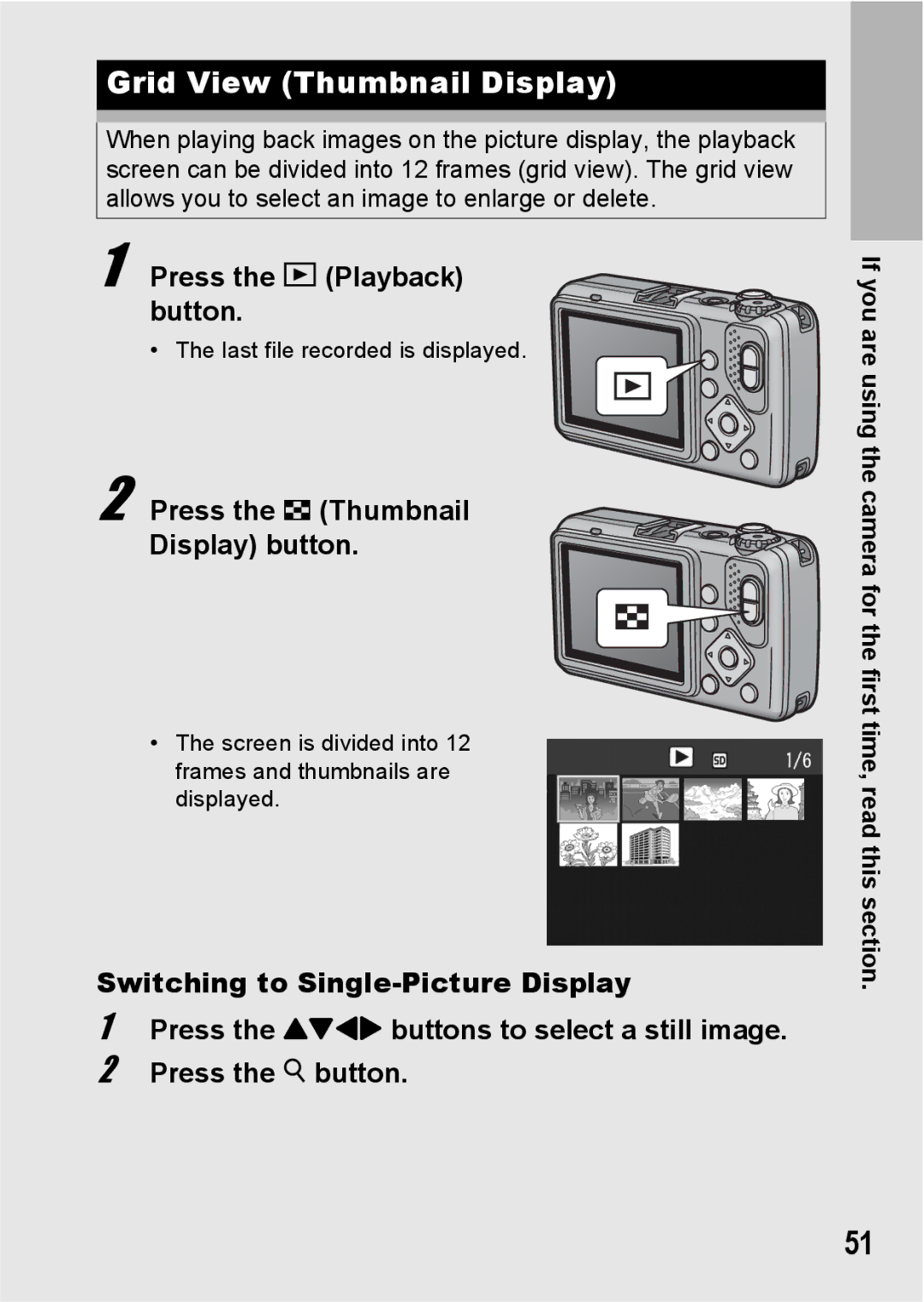 Ricoh G600 manual Grid View Thumbnail Display, Press the 9 Thumbnail Display button 