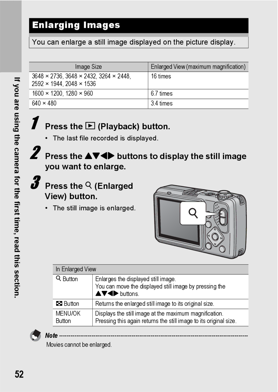 Ricoh G600 manual Enlarging Images, Menu/Ok 