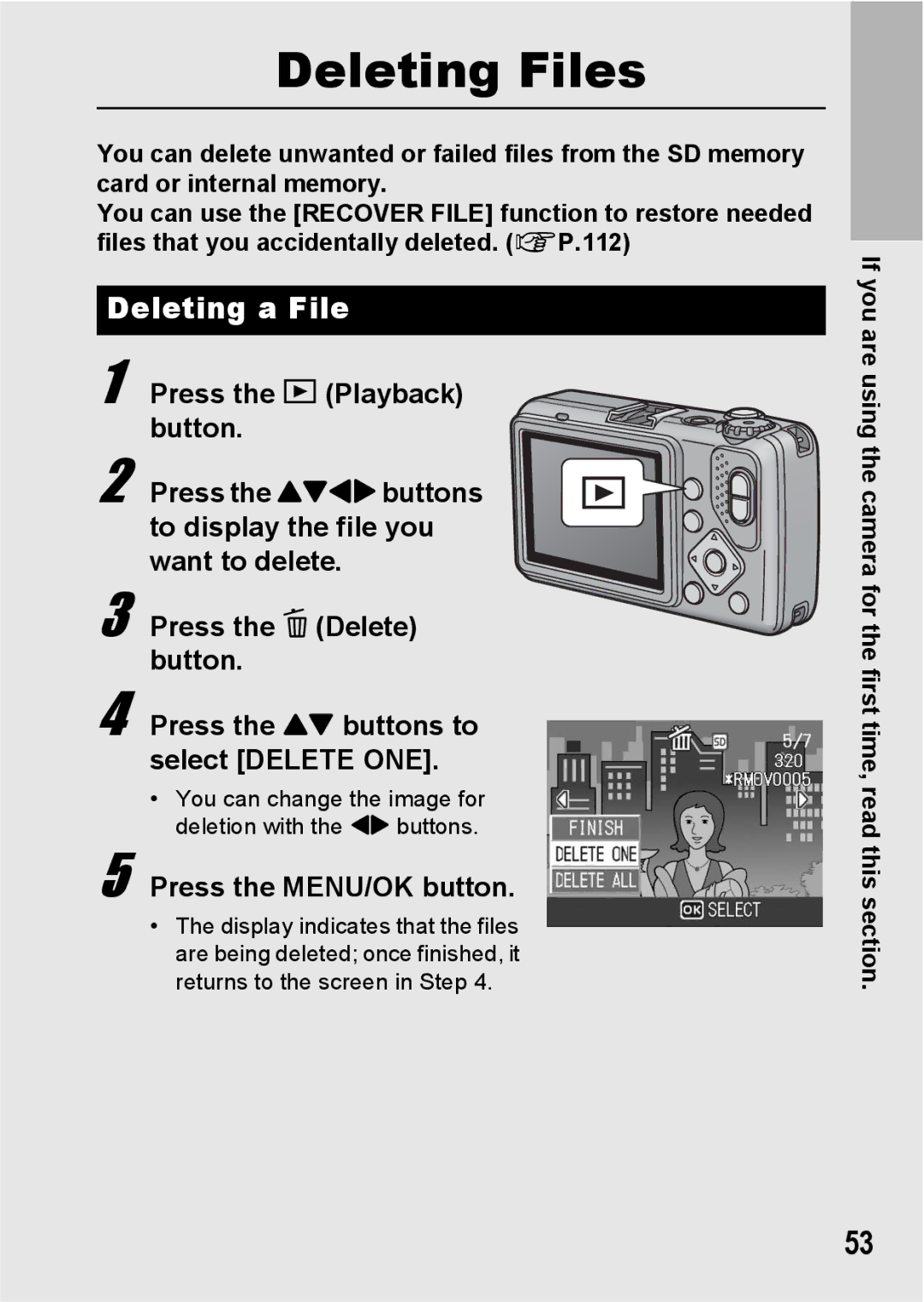 Ricoh G600 manual Deleting Files, Deleting a File 