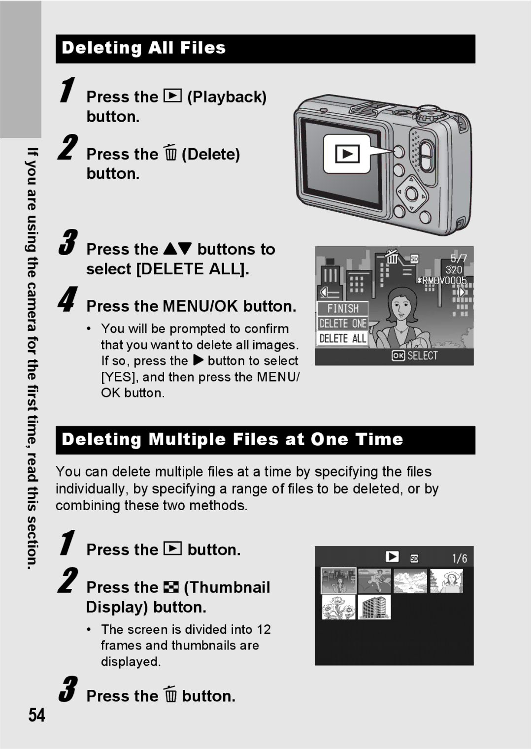 Ricoh G600 manual Deleting All Files, Deleting Multiple Files at One Time, Press the D button 