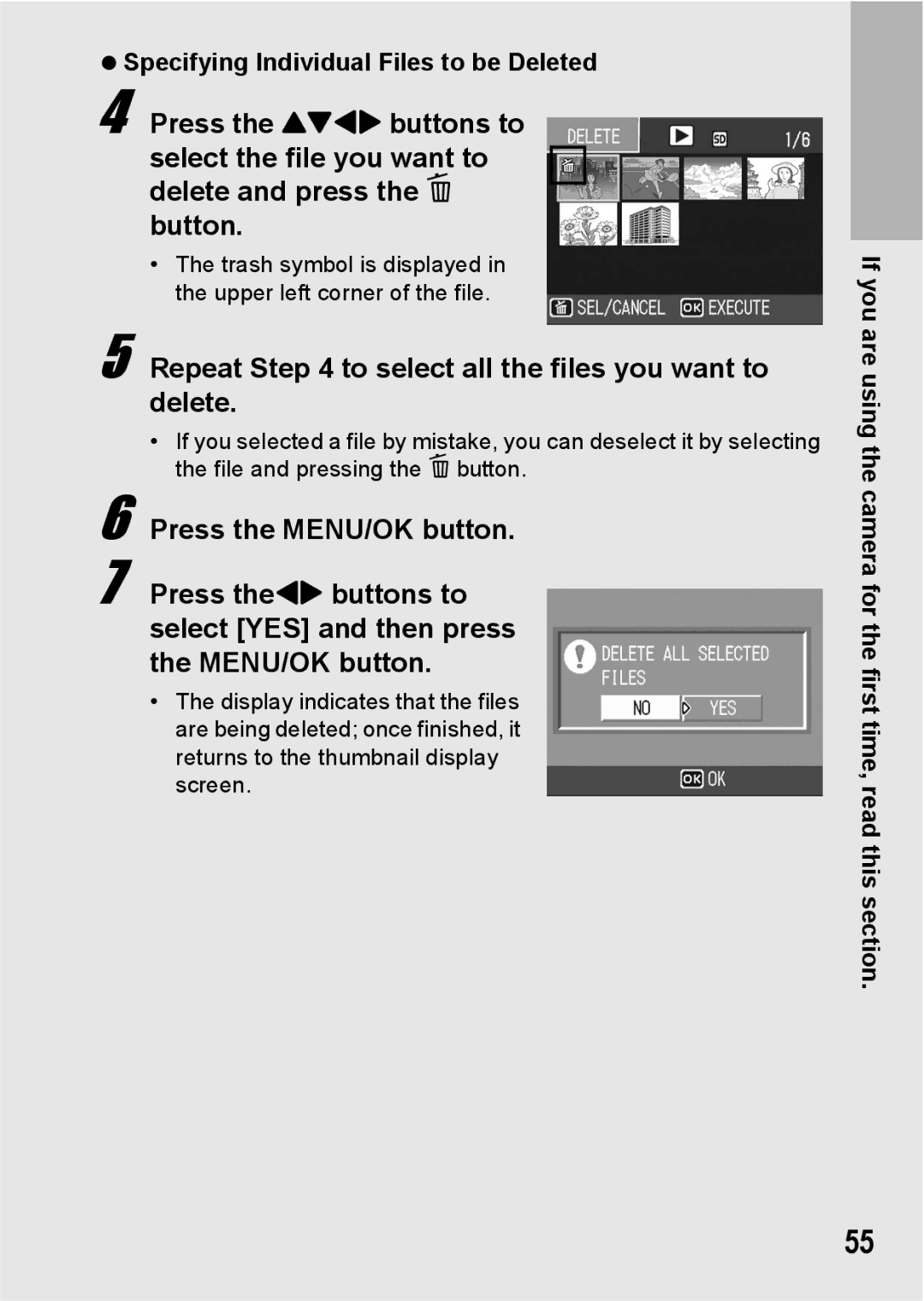 Ricoh G600 manual Repeat to select all the files you want to delete, Specifying Individual Files to be Deleted 