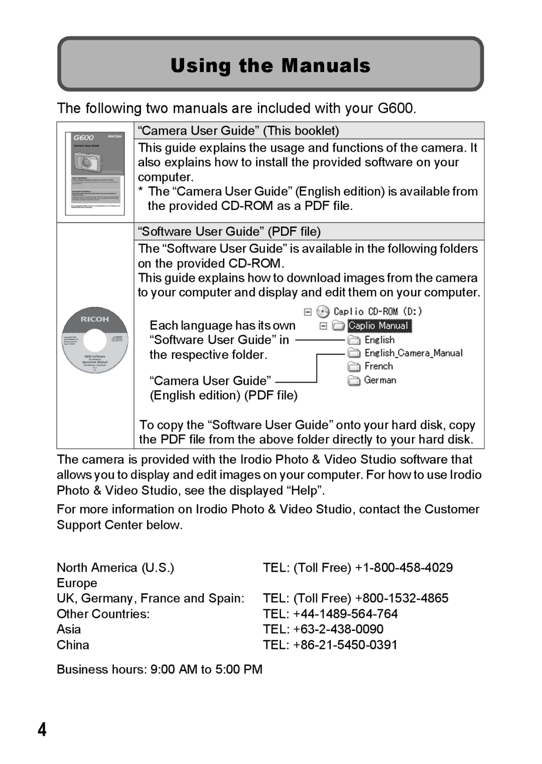 Ricoh Using the Manuals, Following two manuals are included with your G600 