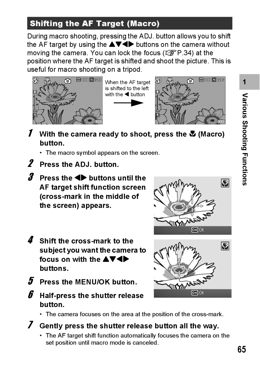 Ricoh G600 manual Various, With the camera ready to shoot, press the N Macro, Button, Press the #$ buttons until 