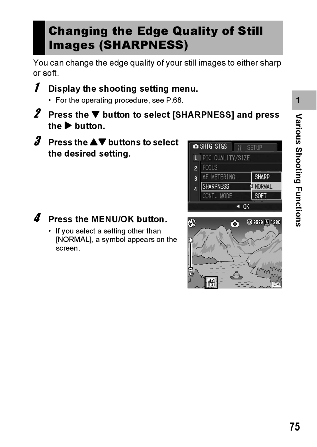 Ricoh G600 manual Changing the Edge Quality of Still Images Sharpness 