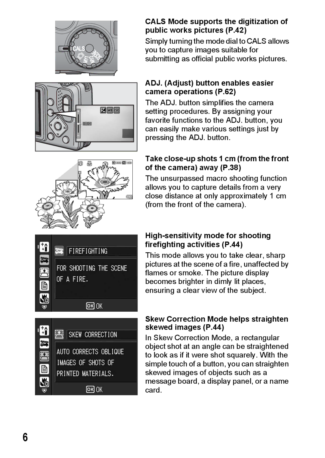 Ricoh G600 manual ADJ. Adjust button enables easier camera operations P.62 