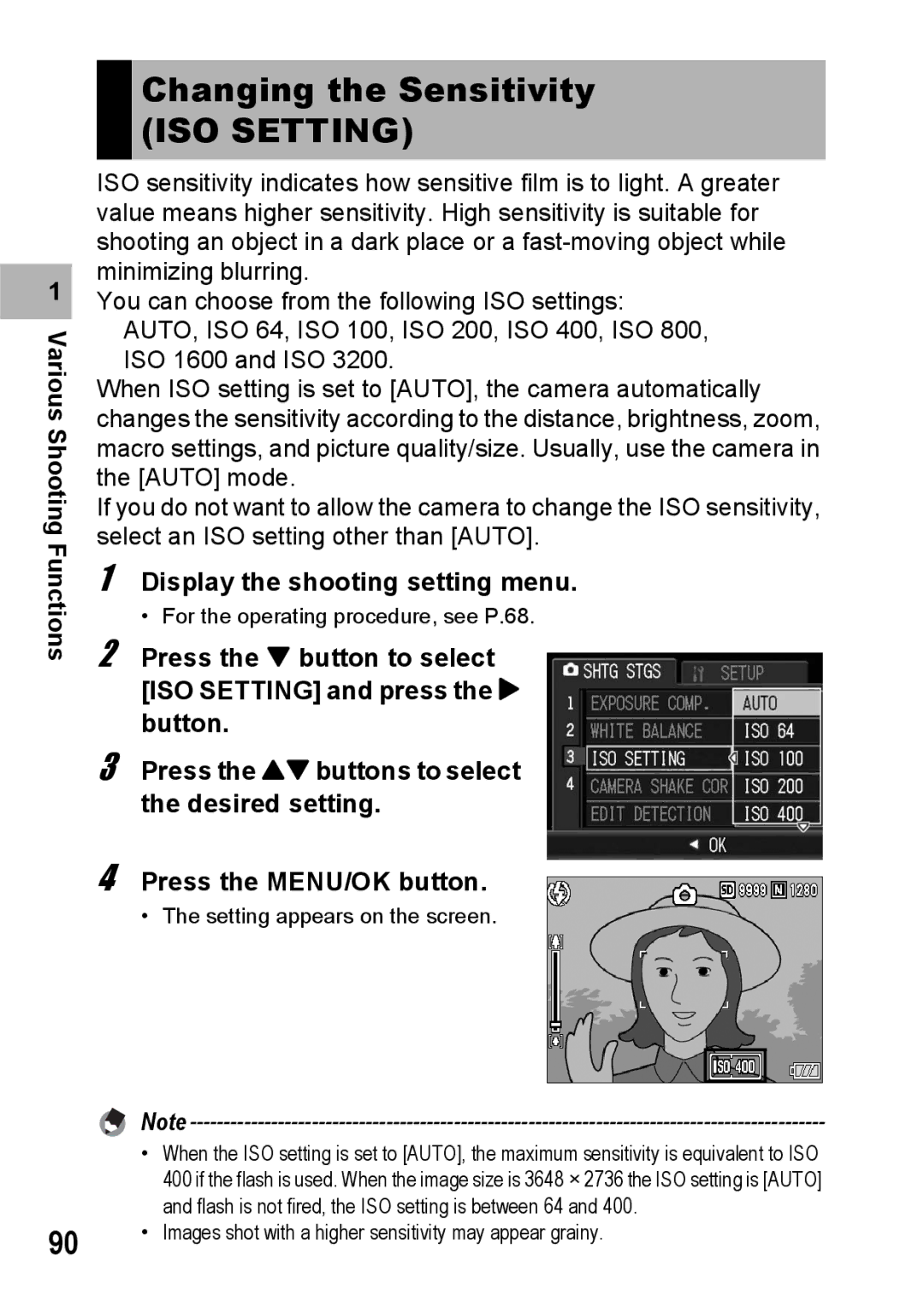 Ricoh G600 manual Changing the Sensitivity, ISO Setting 