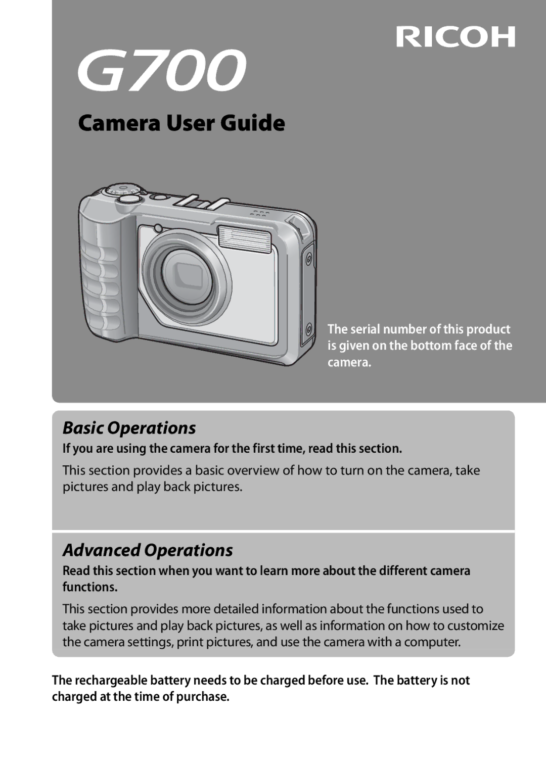 Ricoh G700 manual Camera User Guide 