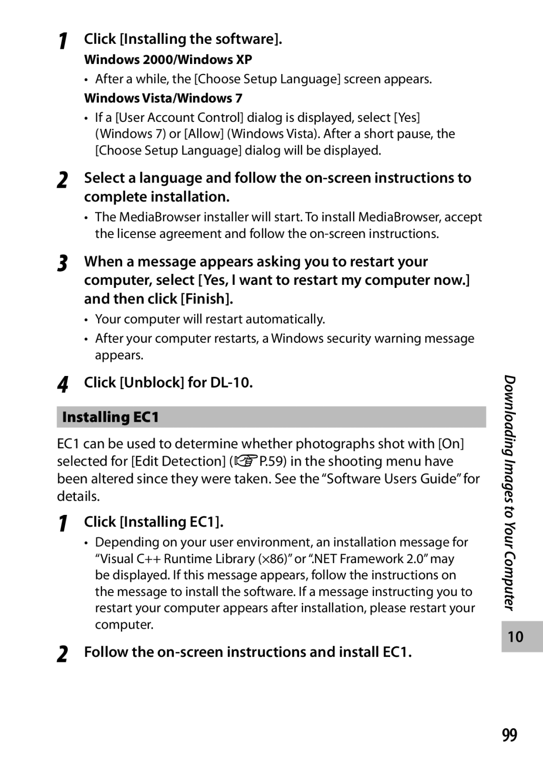 Ricoh G700 Click Unblock for DL-10 Installing EC1, Click Installing EC1, Follow the on-screen instructions and install EC1 