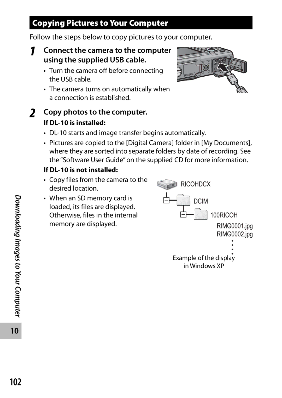 Ricoh G700 manual 102, Copying Pictures to Your Computer, Copy photos to the computer 