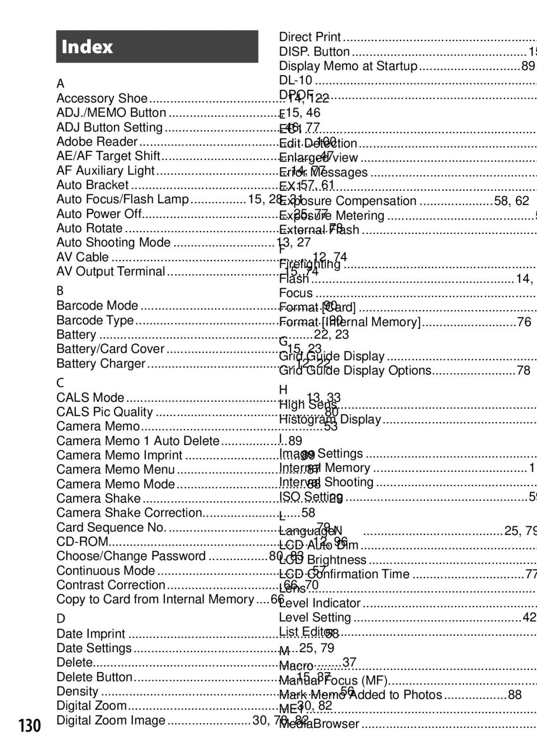 Ricoh G700 manual Index, 100, 106, 122, 117 