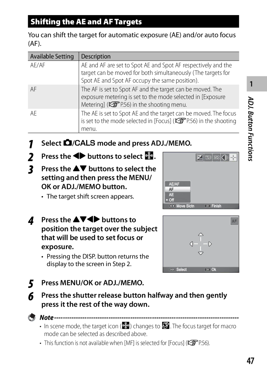 Ricoh G700 manual Shifting the AE and AF Targets 