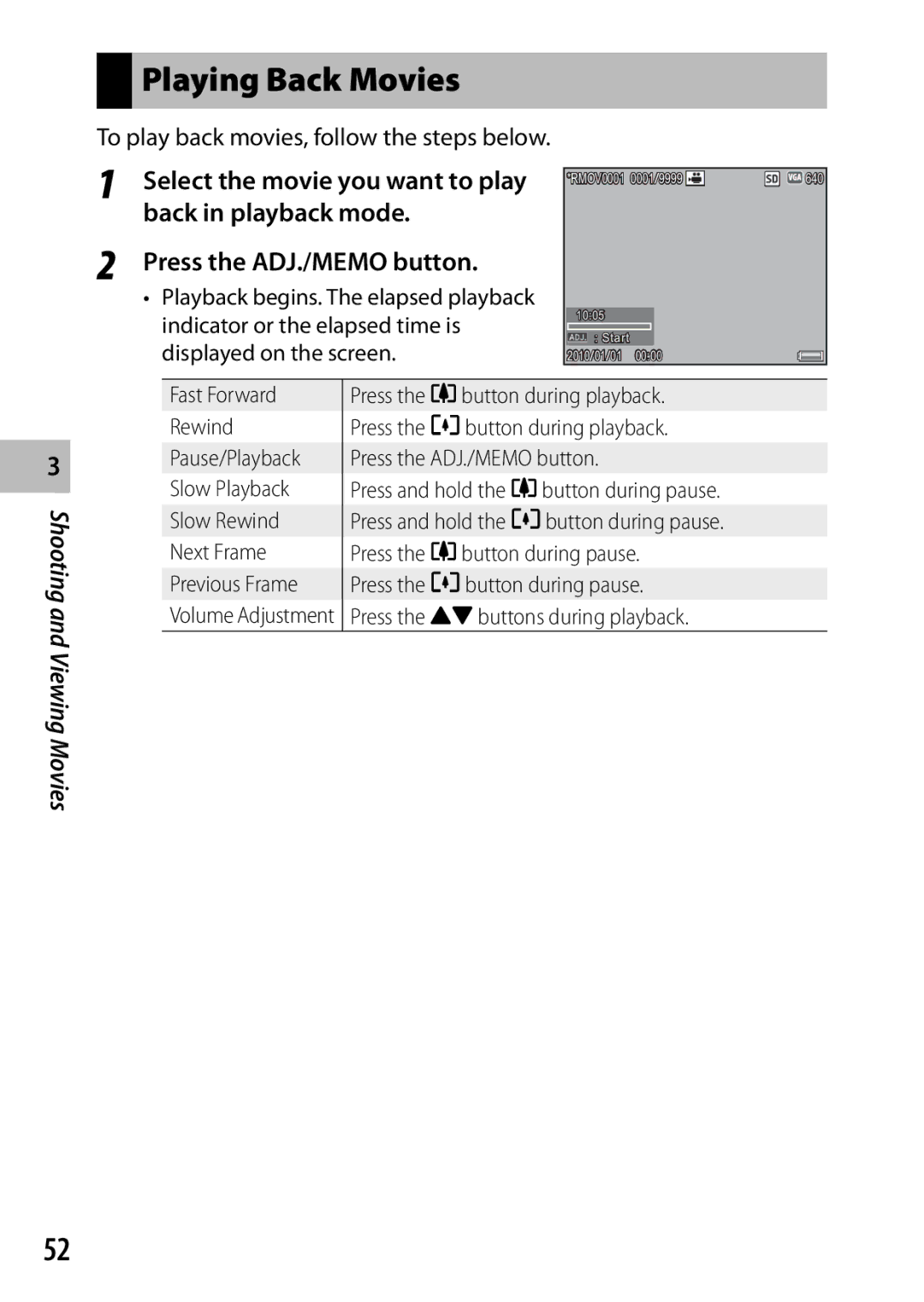 Ricoh G700 manual Playing Back Movies, To play back movies, follow the steps below, Select the movie you want to play 