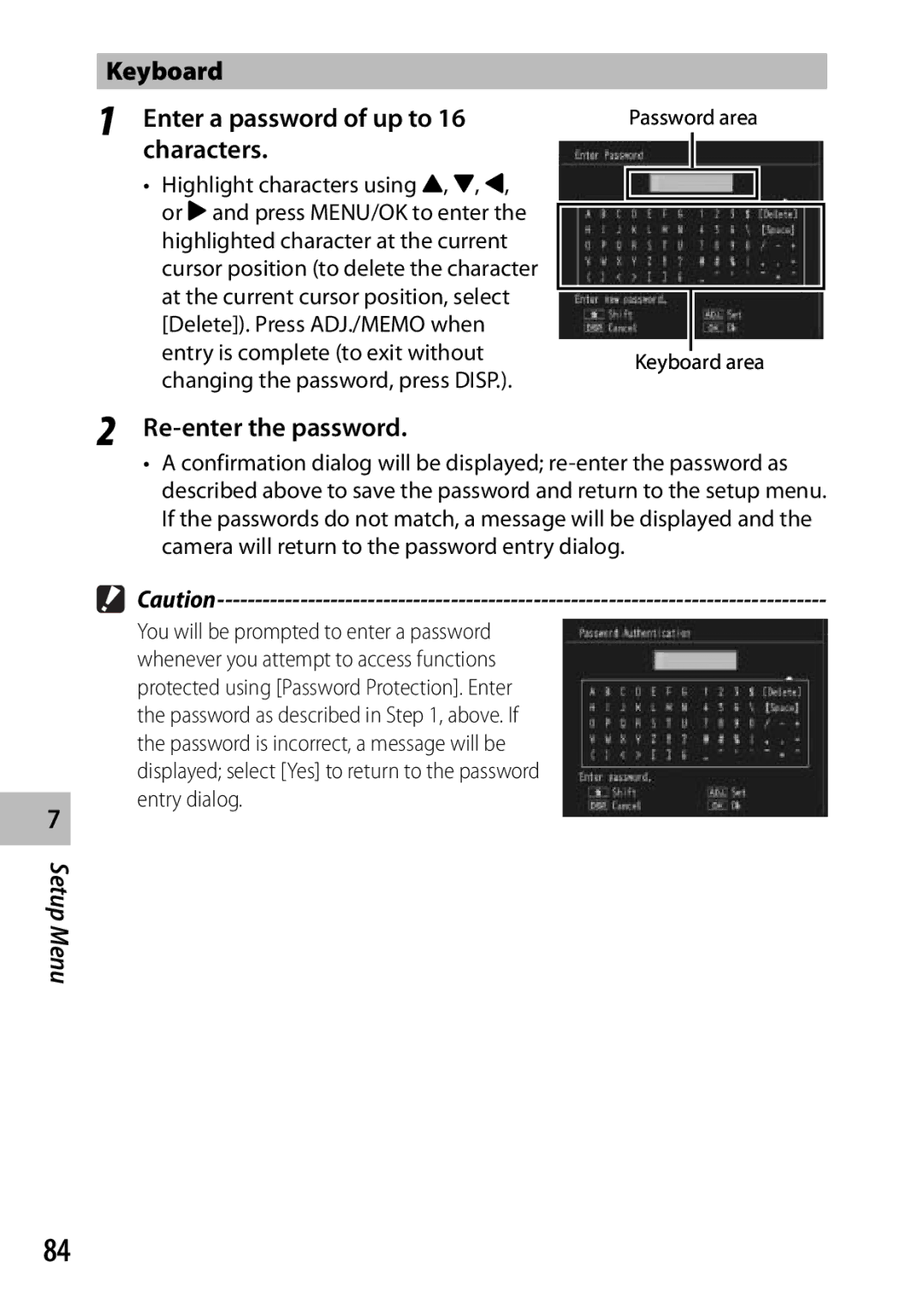 Ricoh G700 manual Keyboard Enter a password of up to 16 characters, Re-enter the password 