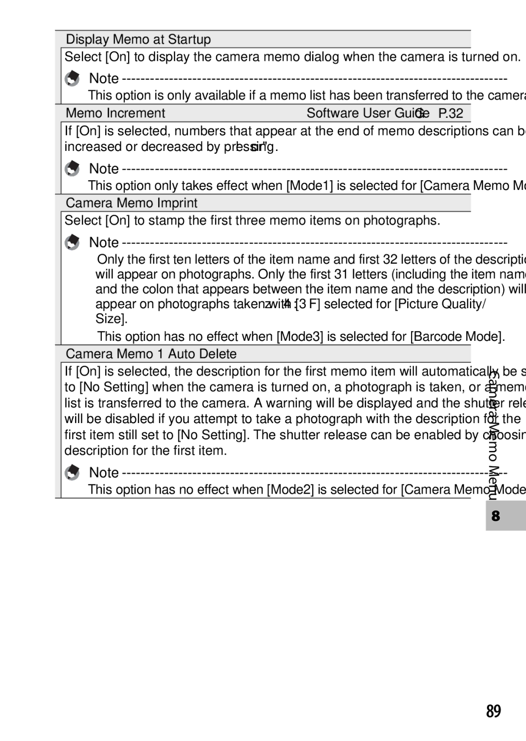 Ricoh G700 manual Display Memo at Startup 