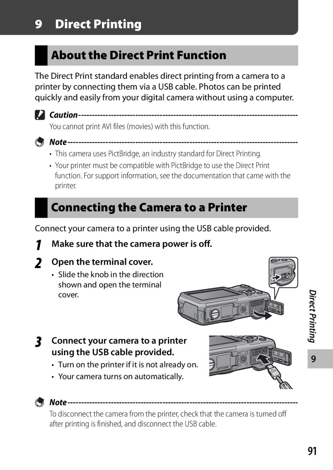 Ricoh G700 manual Direct Printing, About the Direct Print Function, Connecting the Camera to a Printer 