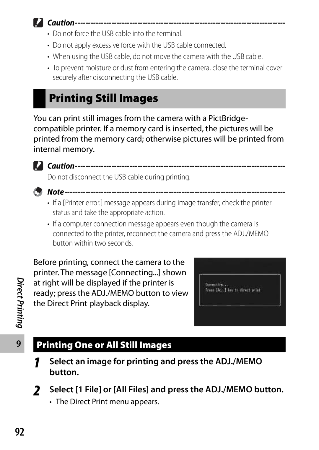 Ricoh G700 Printing Still Images, Printing One or All Still Images, Select an image for printing and press the ADJ./MEMO 