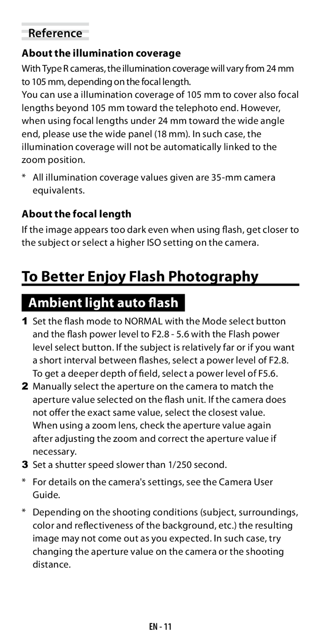 Ricoh GF-1 To Better Enjoy Flash Photography, Ambient light auto flash, Reference, About the illumination coverage 