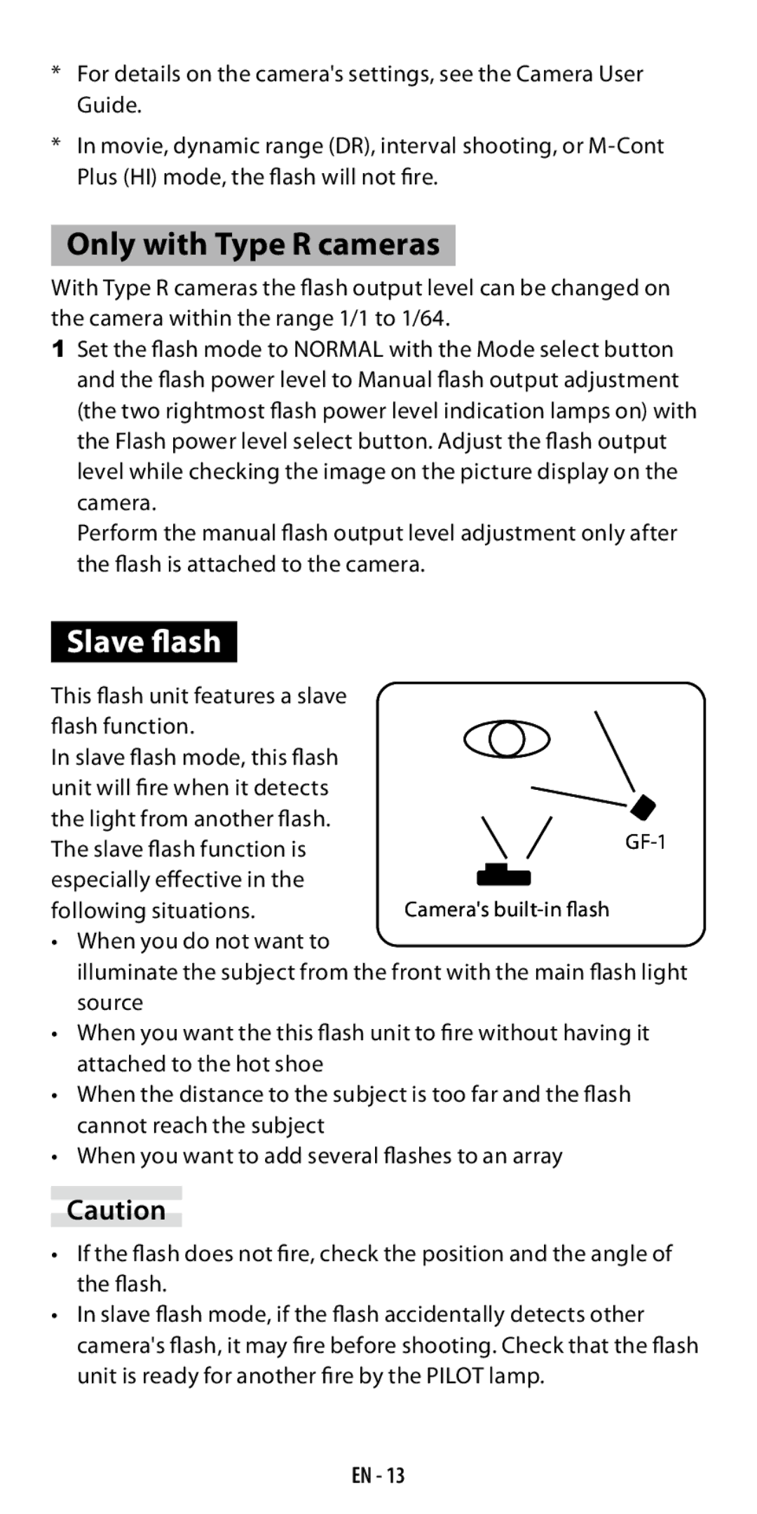 Ricoh GF-1 instruction manual Slave flash, This flash unit features a slave flash function 