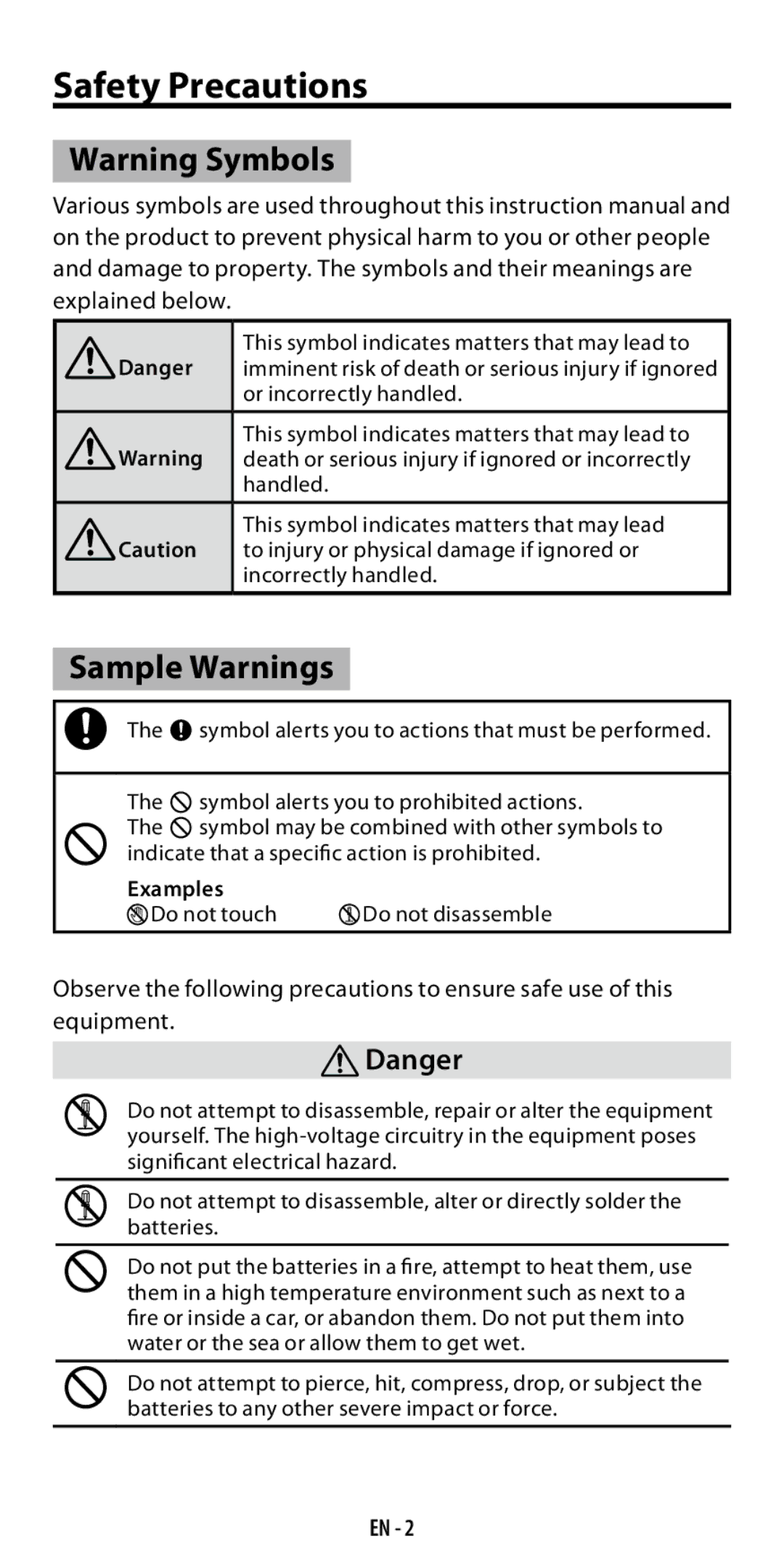 Ricoh GF-1 instruction manual Safety Precautions, Sample Warnings 