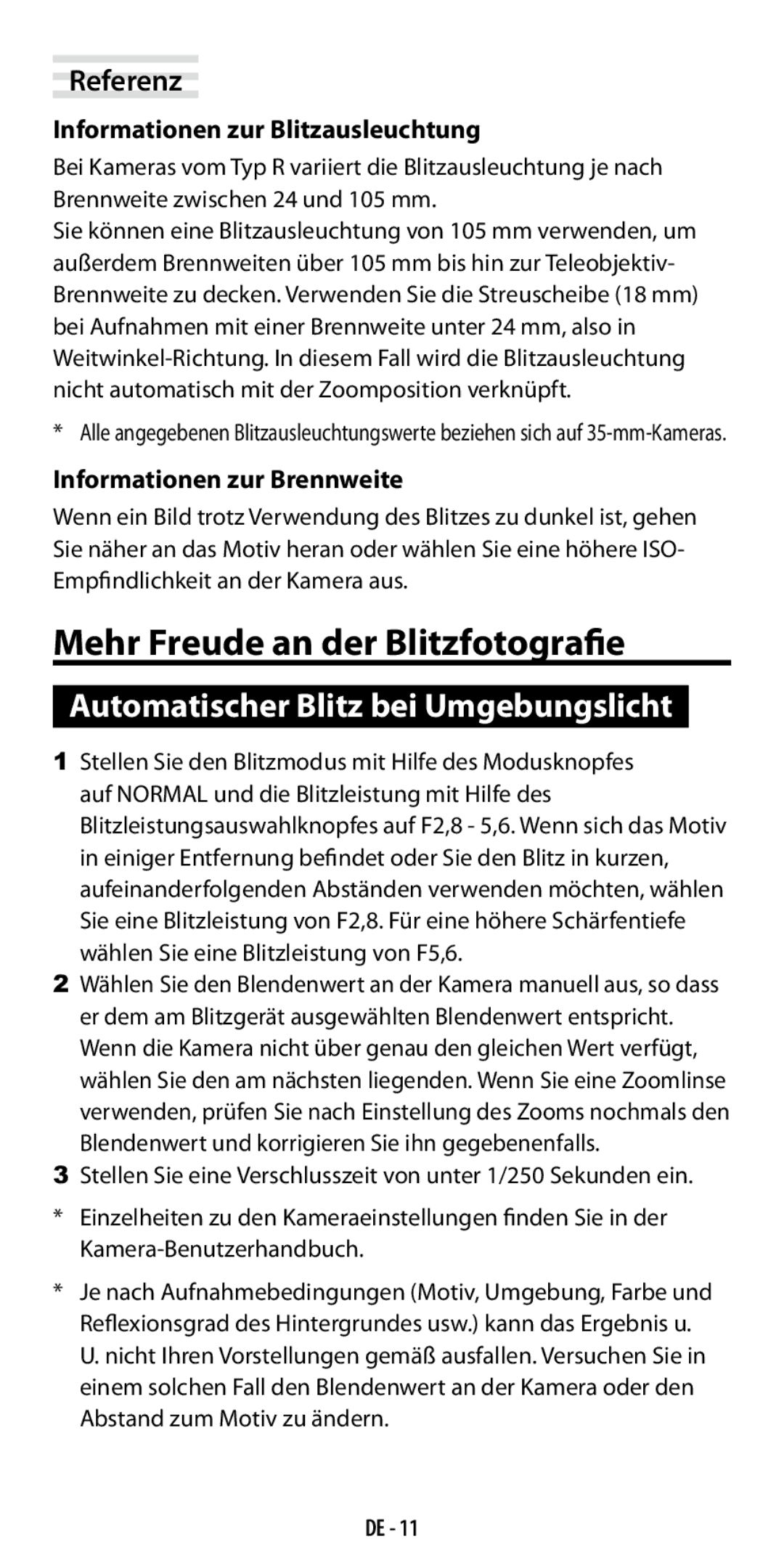 Ricoh GF-1 instruction manual Mehr Freude an der Blitzfotografie, Automatischer Blitz bei Umgebungslicht, Referenz 