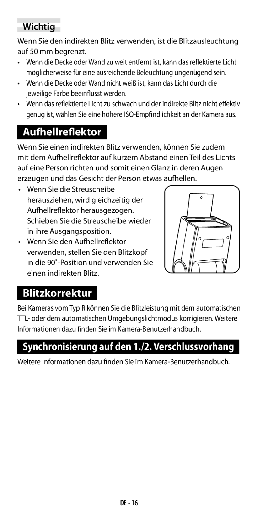 Ricoh GF-1 instruction manual Aufhellreflektor, Blitzkorrektur 