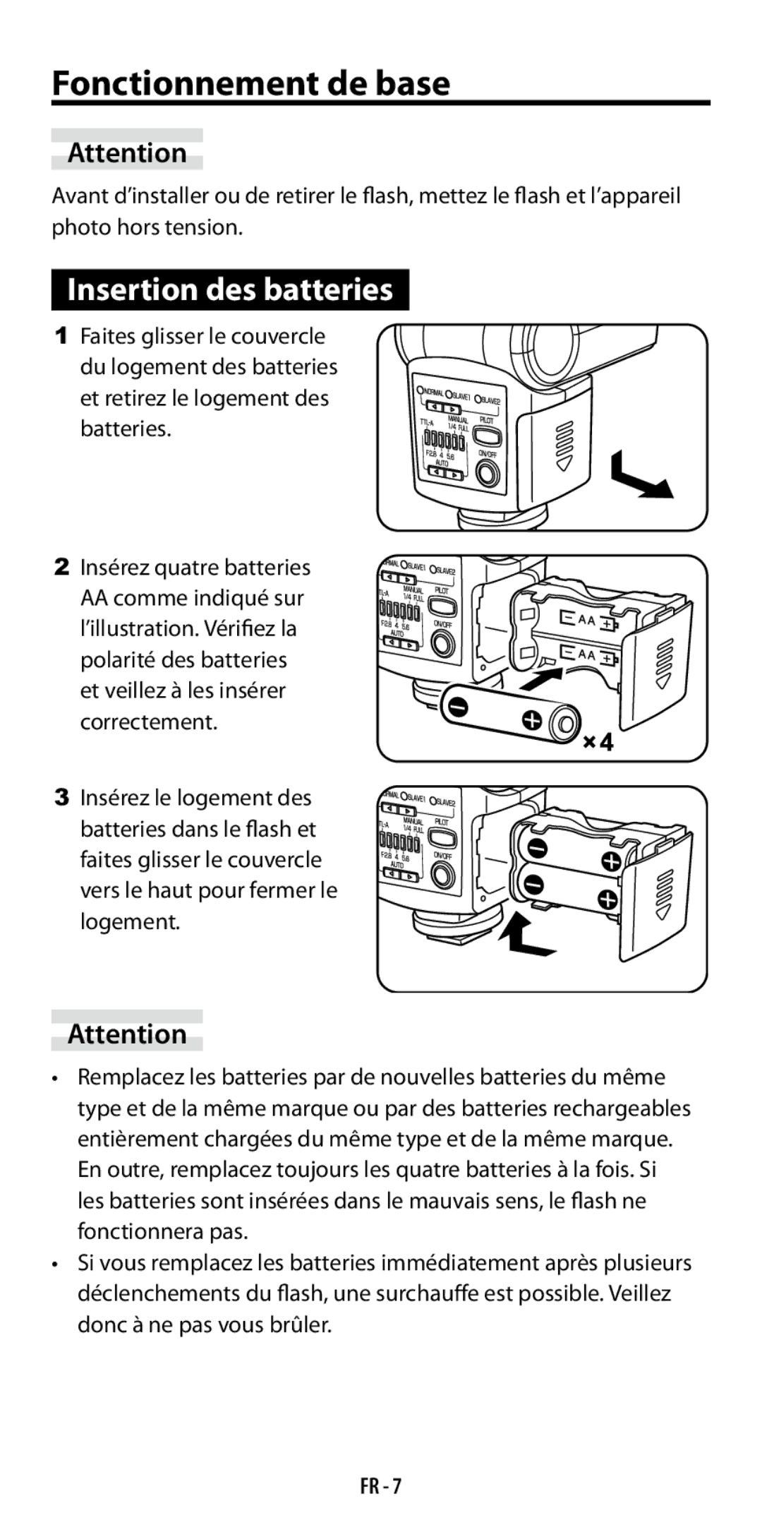 Ricoh GF-1 instruction manual Fonctionnement de base, Insertion des batteries 