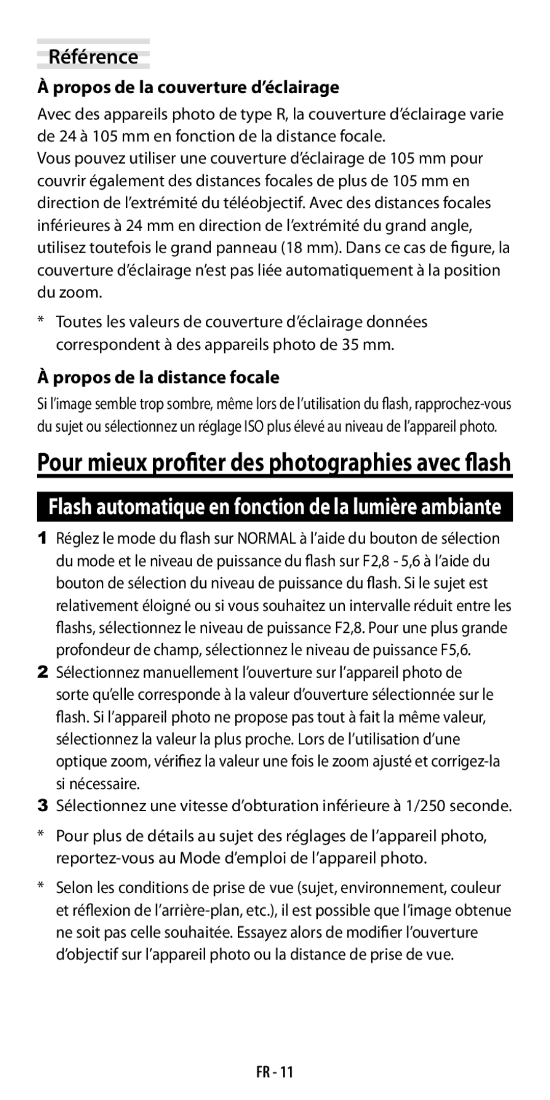 Ricoh GF-1 instruction manual Référence, Propos de la couverture d’éclairage, Propos de la distance focale 