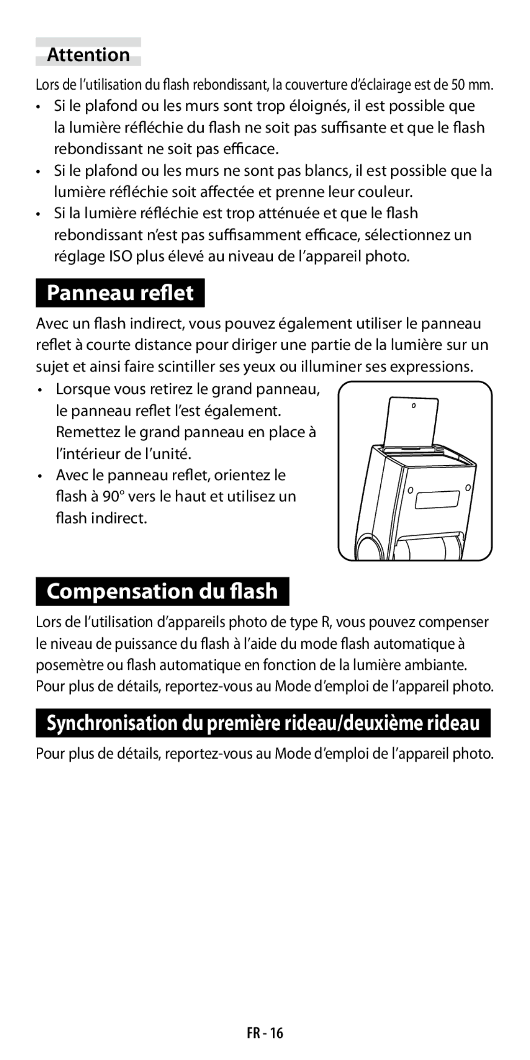 Ricoh GF-1 instruction manual Panneau reflet, Compensation du flash 