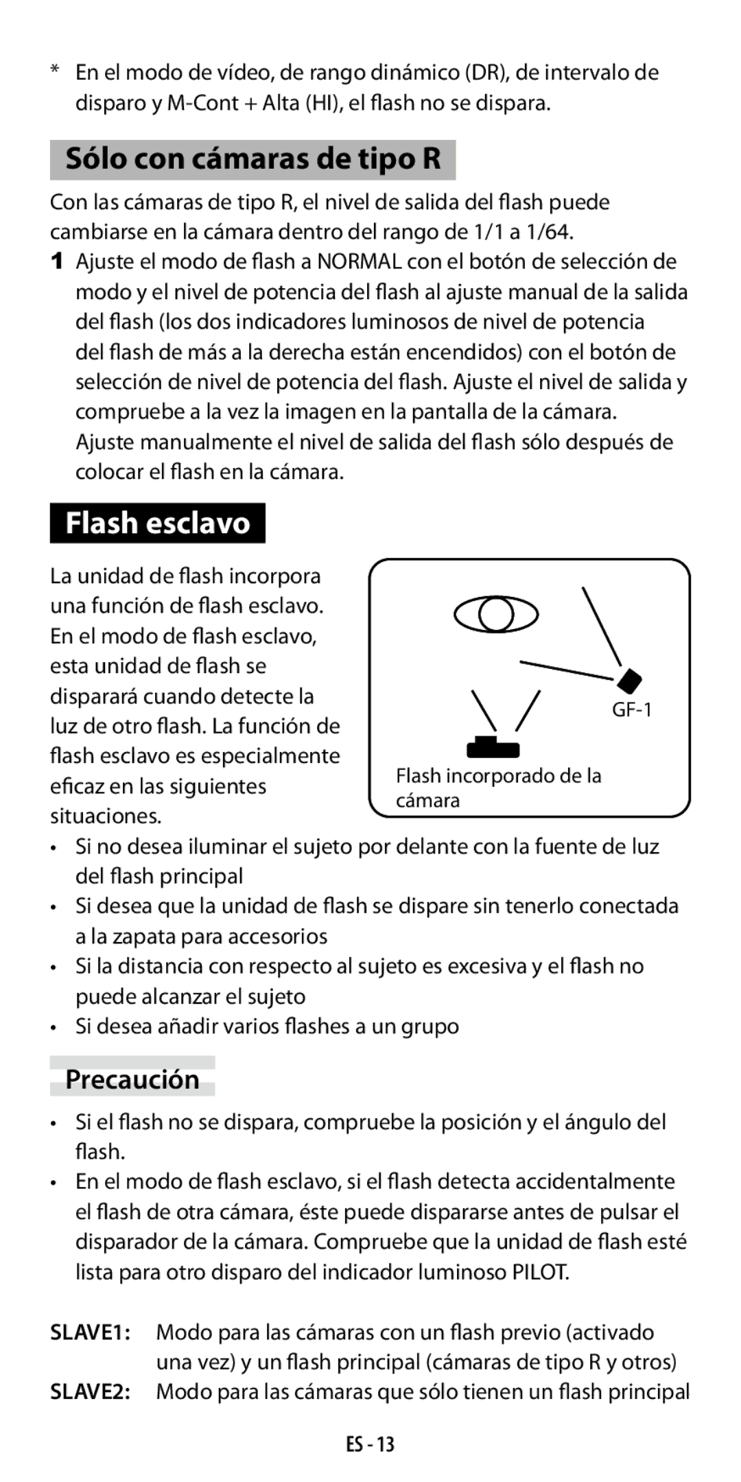 Ricoh GF-1 instruction manual Sólo con cámaras de tipo R, Flash esclavo 