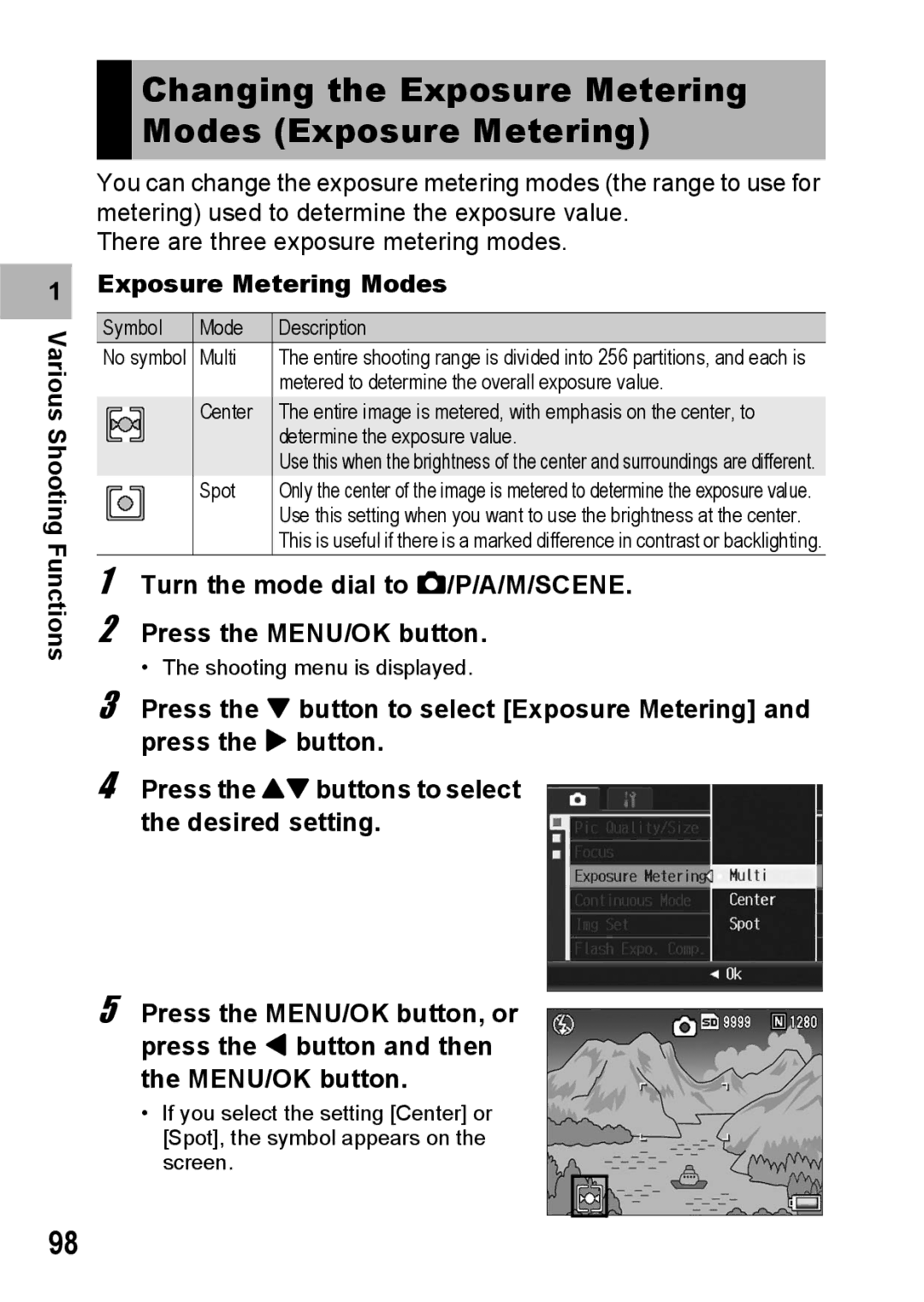 Ricoh GR Digital II manual Changing the Exposure Metering Modes Exposure Metering 