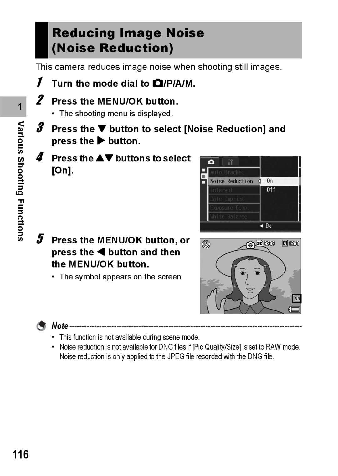 Ricoh GR Digital II manual Reducing Image Noise Noise Reduction, 116 